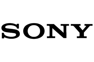 Logo "sony" noir avec une police en gras sur fond transparent.